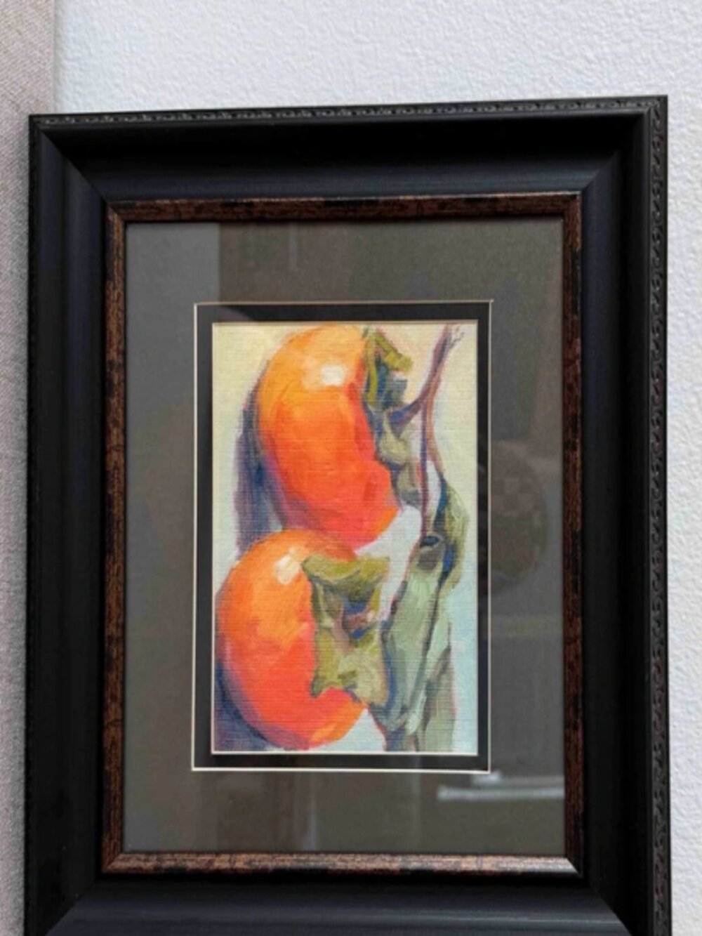 Original Persimmon Oil Painting Framed Still Life Art Warm Impressionist Decor